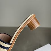 Colestore Dior Dway Heeled Slide Natural Raffia and Deep Blue Embroidered Cotton - 6