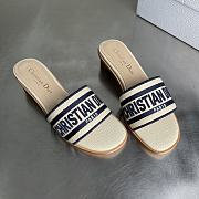 Colestore Dior Dway Heeled Slide Natural Raffia and Deep Blue Embroidered Cotton - 5