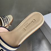 Colestore Dior Dway Heeled Slide Natural Raffia and Deep Blue Embroidered Cotton - 3