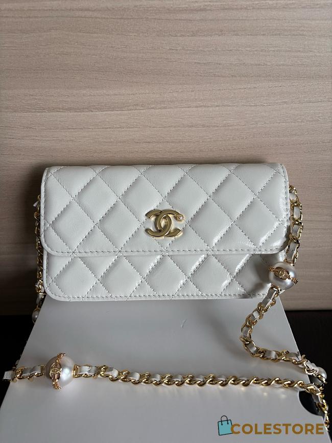 Colestore Chanel Wallet on Chain (WOC) in White with Gold Hardware 17cm - 1