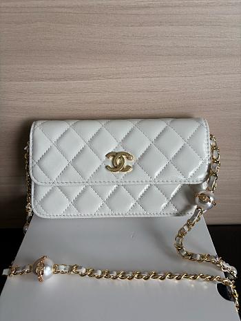 Colestore Chanel Wallet on Chain (WOC) in White with Gold Hardware 17cm