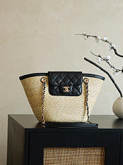 Colestore Chanel Shopping Bag Natural raffia & Black leather (Cruise 25/26) 14x39x22cm - 1
