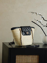 Colestore Chanel Shopping Bag Natural raffia & Black leather (Cruise 25/26) 14x39x22cm - 3