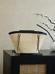 Colestore Chanel Shopping Bag Natural raffia & Black leather (Cruise 25/26) 14x39x22cm - 4