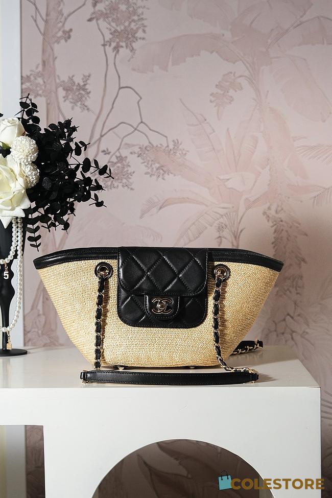 Colestore Chanel Shopping Bag Natural raffia & Black leather (Cruise 25/26) 11.5x36x18cm - 1