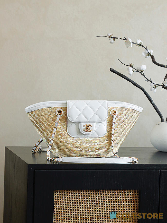 Colestore Chanel Shopping Bag Natural raffia & White leather (Cruise 25/26) 11.5x36x18cm - 1