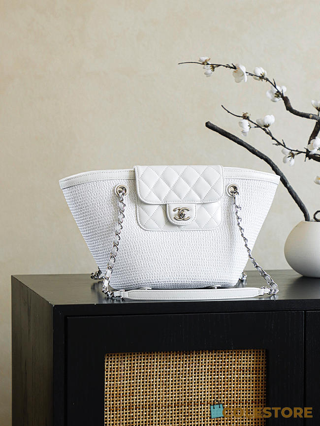 Colestore Chanel Shopping Bag White raffia & White leather (Cruise 25/26) 14x39x22cm - 1
