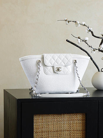 Colestore Chanel Shopping Bag White raffia & White leather (Cruise 25/26) 14x39x22cm