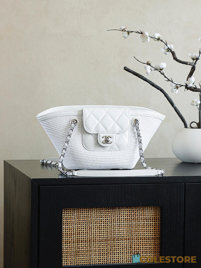 Colestore Chanel Shopping Bag White raffia & White leather (Cruise 25/26) 11.5x36x18cm - 1