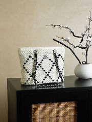 Colestore Chanel Shopping Bag Raffia with Black Quilted Leather Flap 32x23x14cm - 1