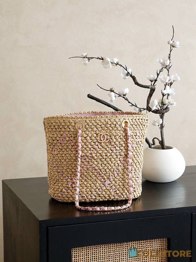 Colestore Chanel Raffia Shopping Bag – Natural with Pink Accents (Cruise 2025/26) 32x23x14cm - 1