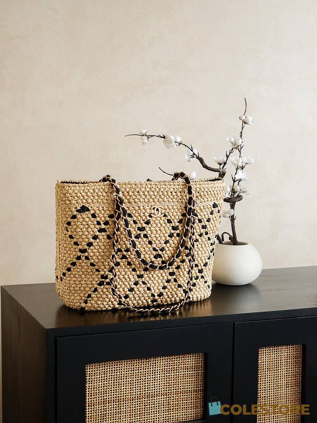 Colestore Chanel Raffia Shopping Bag – Natural with Black Accents (Cruise 2025/26) 32x23x14cm - 1