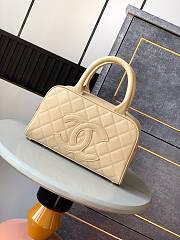 Colestore Chanel Small Bowling Bag in Beige Caviar Leather with Embossed CC 25x7x15cm - 1
