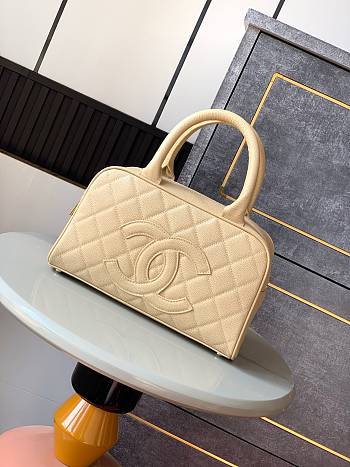 Colestore Chanel Small Bowling Bag in Beige Caviar Leather with Embossed CC 25x7x15cm