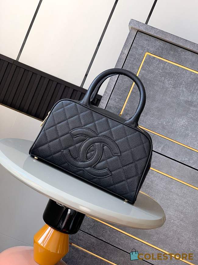 Colestore Chanel Small Bowling Bag in Black Caviar Leather with Embossed CC 25x7x15cm - 1