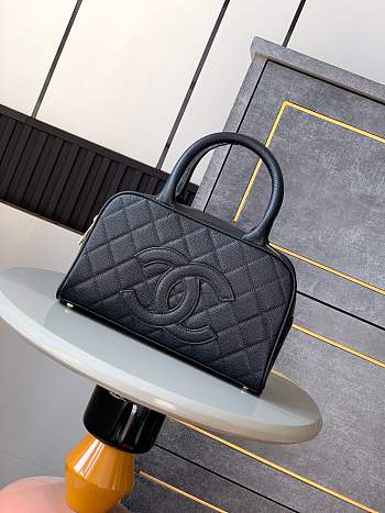 Colestore Chanel Small Bowling Bag in Black Caviar Leather with Embossed CC 25x7x15cm