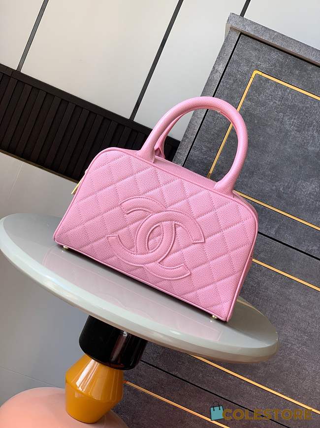 Colestore Chanel Small Bowling Bag in Pink Caviar Leather with Embossed CC 25x7x15cm - 1