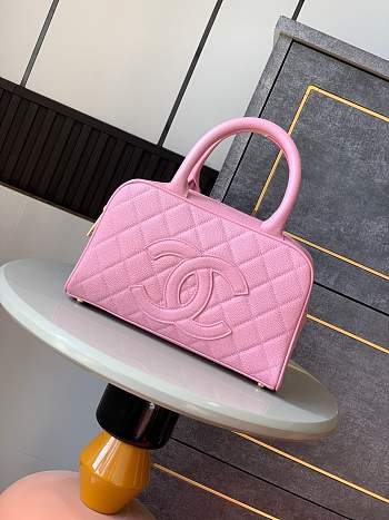 Colestore Chanel Small Bowling Bag in Pink Caviar Leather with Embossed CC 25x7x15cm