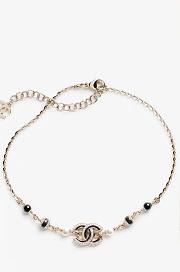 Colestore Chanel Choker Metal, Glass Pearls, Resin & strass Gold, Pearly White, Black & Crystal - 1