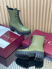 Colestore Gucci Women's Lace-up Ankle Boot with GG Dark Green GG Leather  - 6