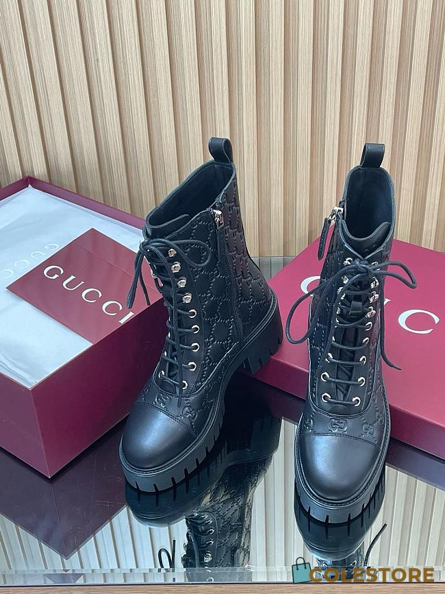 	 Colestore Gucci Women's Lace-up Ankle Boot with GG Black GG Leather - 1
