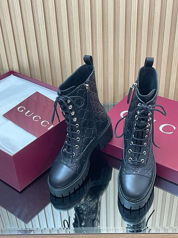 	 Colestore Gucci Women's Lace-up Ankle Boot with GG Black GG Leather