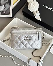 Colestore Chanel Silver Metallic Quilted Caviar Vanity Bag With Chain 9.5x17x8cm - 6