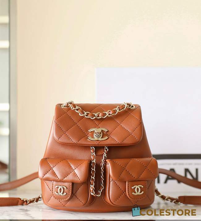 Colestore Chanel 24P Small Duma Backpack Calfskin Leather Caramel 17.5x16.5x10cm - 1