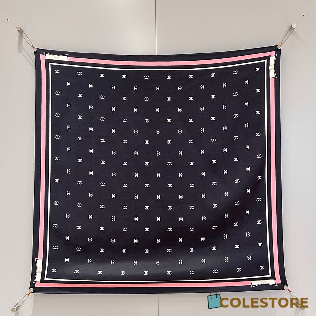 Colestore Chanel Square Scarf Jacquard Silk Twill Black, Ecru & Pink 90x90cm - 1