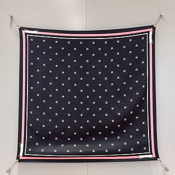 Colestore Chanel Square Scarf Jacquard Silk Twill Black, Ecru & Pink 90x90cm