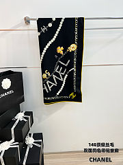 Colestore Chanel Scarf 140 Silk-Wool Reversible Shawl Black, Gray, White & Gold 135x135cm - 6
