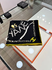 Colestore Chanel Scarf 140 Silk-Wool Reversible Shawl Black, Gray, White & Gold 135x135cm - 5