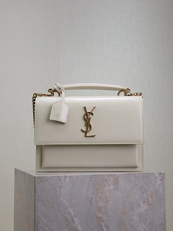 Colestore YSL Saint Laurent Sunset In Smooth Leather Blanc Vintage 25x18x5cm