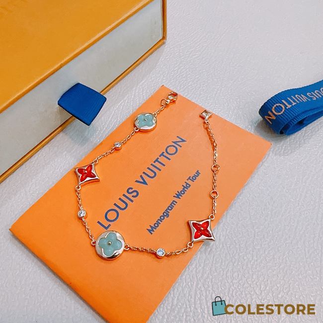 Colestore Louis Vuitton Monogram Vibrant Red and Soft Turquoise Enamel Bracelet - 1