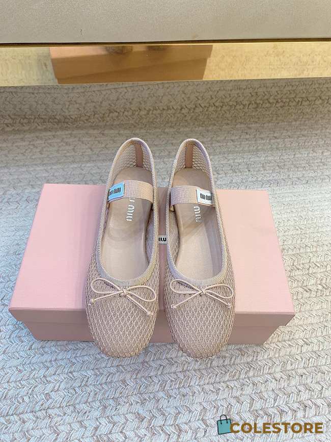 Colestore Miu Miu Beige Mesh Fabric Ballerinas - 1