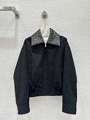 Colestore Bottega Veneta Black Bomber Jacket with Woven Leather Collar - 1