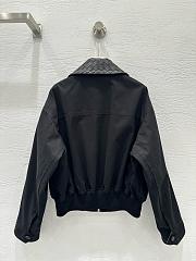 Colestore Bottega Veneta Black Bomber Jacket with Woven Leather Collar - 3