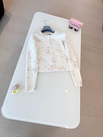 Colestore Prada Floral-Pattern Cardigan in Natural