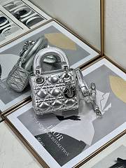 Colestore Mini Lady Dior Bag Metallic Silver-Tone Cannage Calfskin 12x10x5cm - 1
