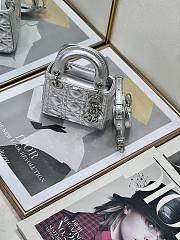 Colestore Mini Lady Dior Bag Metallic Silver-Tone Cannage Calfskin 12x10x5cm - 4