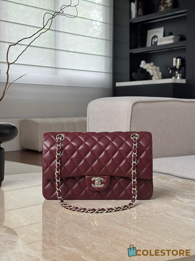 Colestore Chanel Bordeaux Quilted Lambskin Leather Classic 15.5x25x6cm - 1