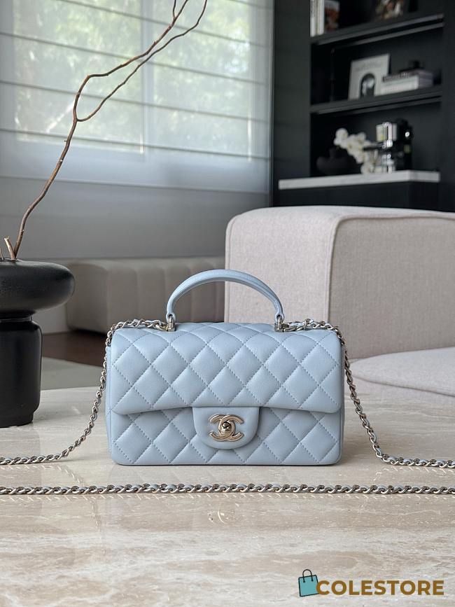 Colestore Chanel Mini Flap Bag With Top Handle Baby Blue 12x20x6cm - 1