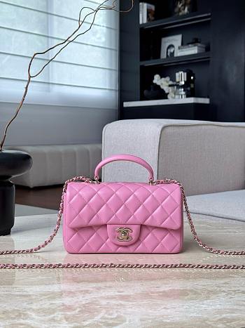 Colestore Chanel Mini Flap Bag With Top Handle Rose Pink 12x20x6cm