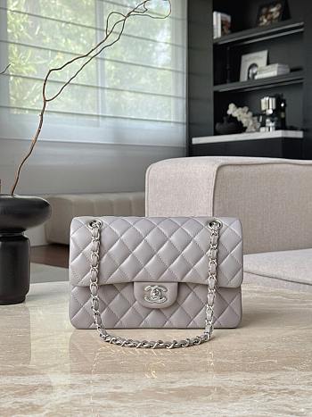 	 Colestore Chanel Light Grey Quilted Lambskin Leather Classic 14.5x23x6cm
