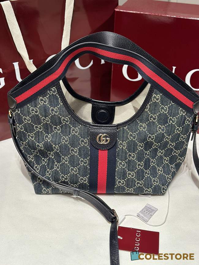 Colestore Gucci Giglio Small Tote Bag Blue and White GG Denim 860845 25x20x15cm - 1