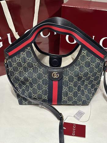 Colestore Gucci Giglio Small Tote Bag Blue and White GG Denim 860845 25x20x15cm