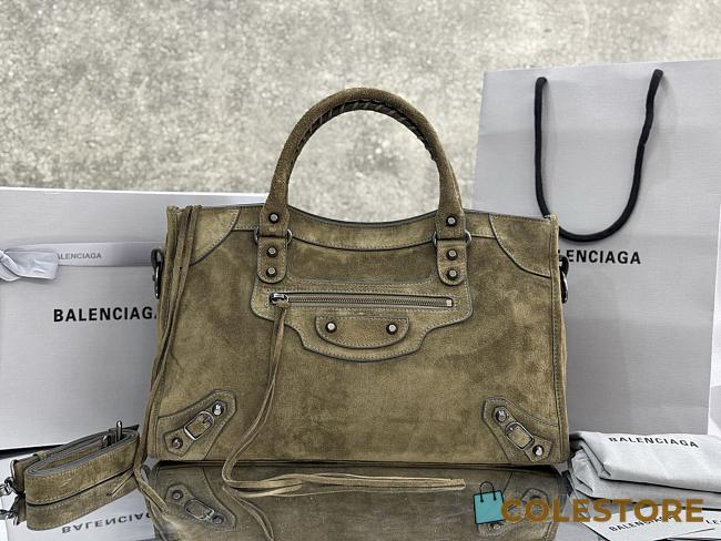 Colestore Balenciaga Women's Le City Bag Medium in Khaki Suede Calfskin, Brass Hardware  37 x 23 x 15 cm - 1