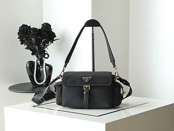 Colestore Prada Explore Medium Re-Nylon Shoulder Bag with Flap Black 30x14x10cm