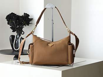 	 Colestore Prada Explore Large Re-Nylon and Leather Bag Brown 32x22x11.5cm