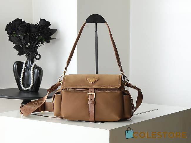 	 Colestore Prada Explore Medium Re-Nylon Shoulder Bag with Flap Brown 30x14x10cm - 1